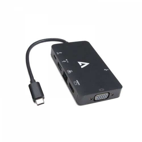 Grosbill Connectique PC V7 Adaptateur USB-C vers USB 3.0/RJ45/HDMI/VGA - Noir