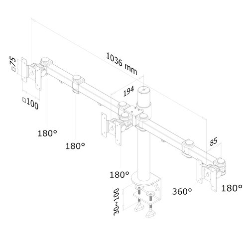 Desk Mount 3xScreen 10-21" Clamp BLACK - Achat / Vente sur grosbill-pro.com - 2