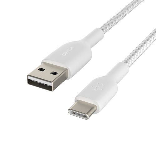 USB-A to USB-C Cable Braided 0.15M White - Achat / Vente sur grosbill-pro.com - 1