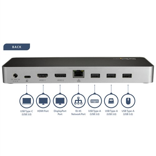 Dual Monitor USB C Dock - 60W PD - SD - Achat / Vente sur grosbill-pro.com - 4