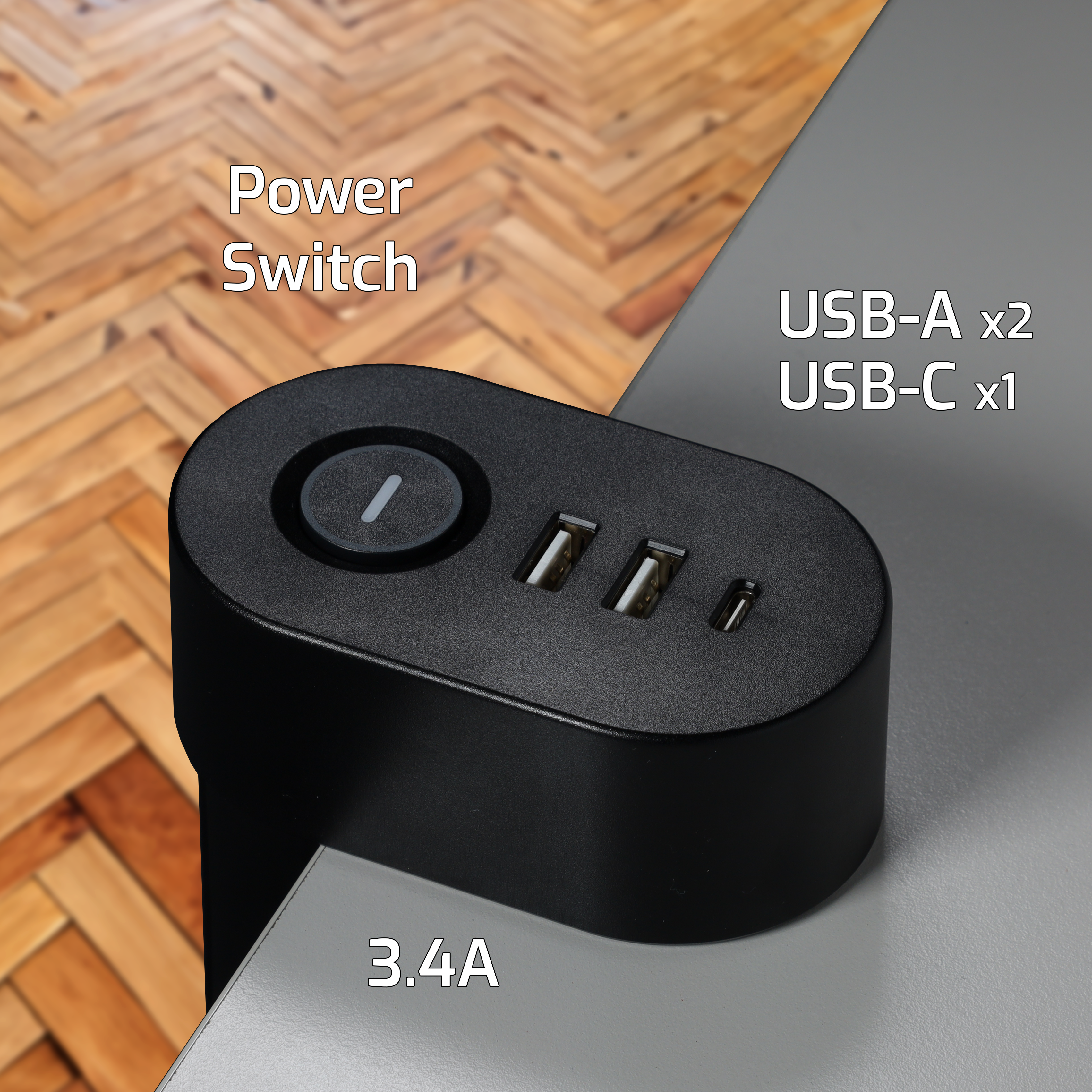 ONLAN Multiprise de bureau à pincer avec USB/USB-C Noir  (MP-AC3-UA2-UC-BK) - Achat / Vente Parasurtenseurs - Multiprises sur grosbill-pro.com - 3