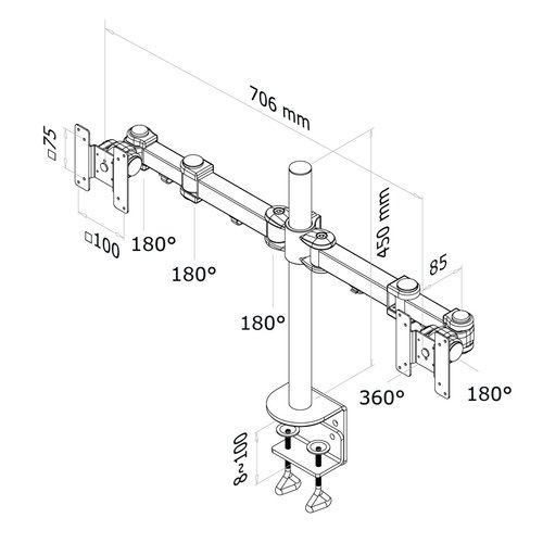 Desk Mount Dual 10-27" Clamp BLACK - Achat / Vente sur grosbill-pro.com - 2