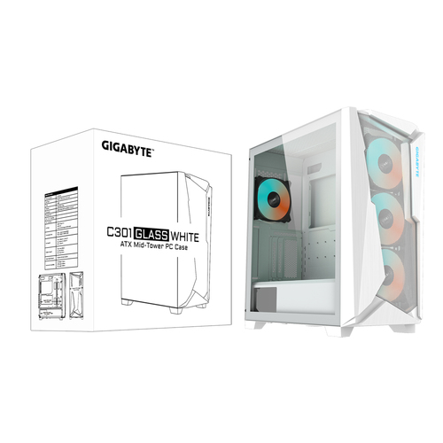 Gigabyte C301 GLASS WHITE V2  - Boîtier PC Gigabyte - grosbill-pro.com - 7