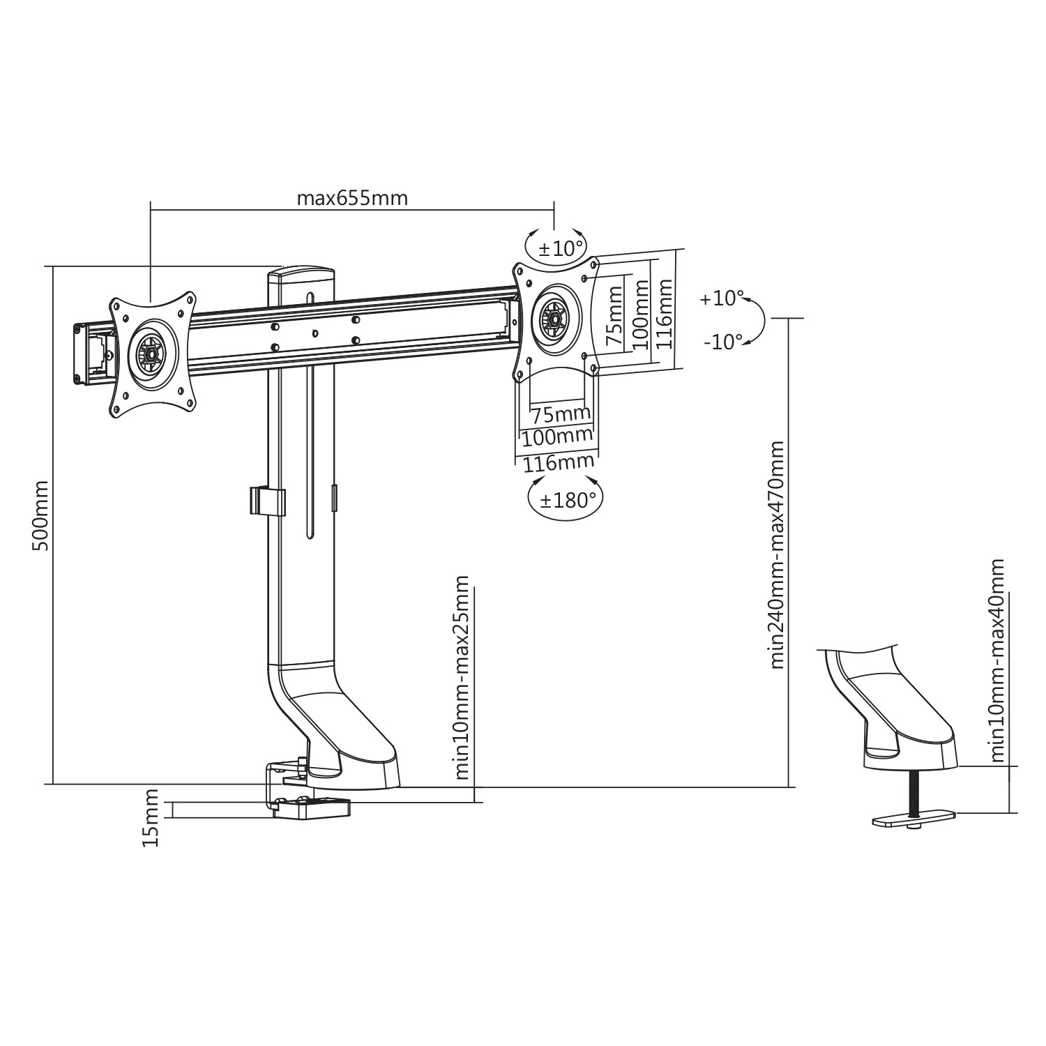 Support bureau 2 écrans PC 17"- 27" - Accessoire écran - 2