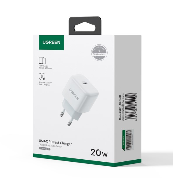 Chargeur Mini chargeur rapide secteur USB-C/1port/20W/Blanc - Accessoire téléphonie UGREEN - 1