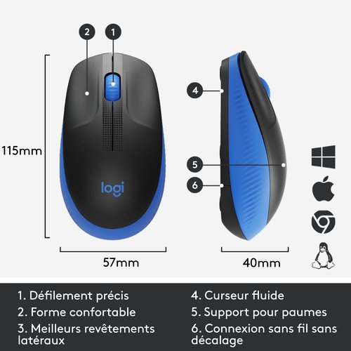 M190 Full-size wireless mouse - BLUE - Achat / Vente sur grosbill-pro.com - 7