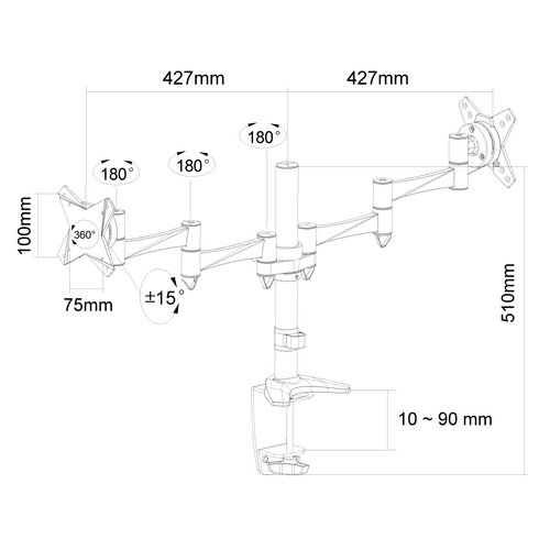 Desk Mount Dual 10-27" Clamp SILVER - Achat / Vente sur grosbill-pro.com - 3