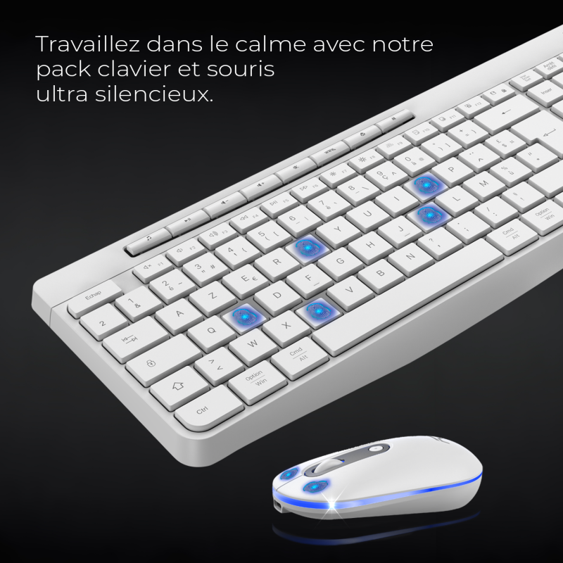 Advance RTYPE Combo Blanc Sansfil/RGB/Batterie/IPX4/WinMac - Pack Clavier/Souris - 3