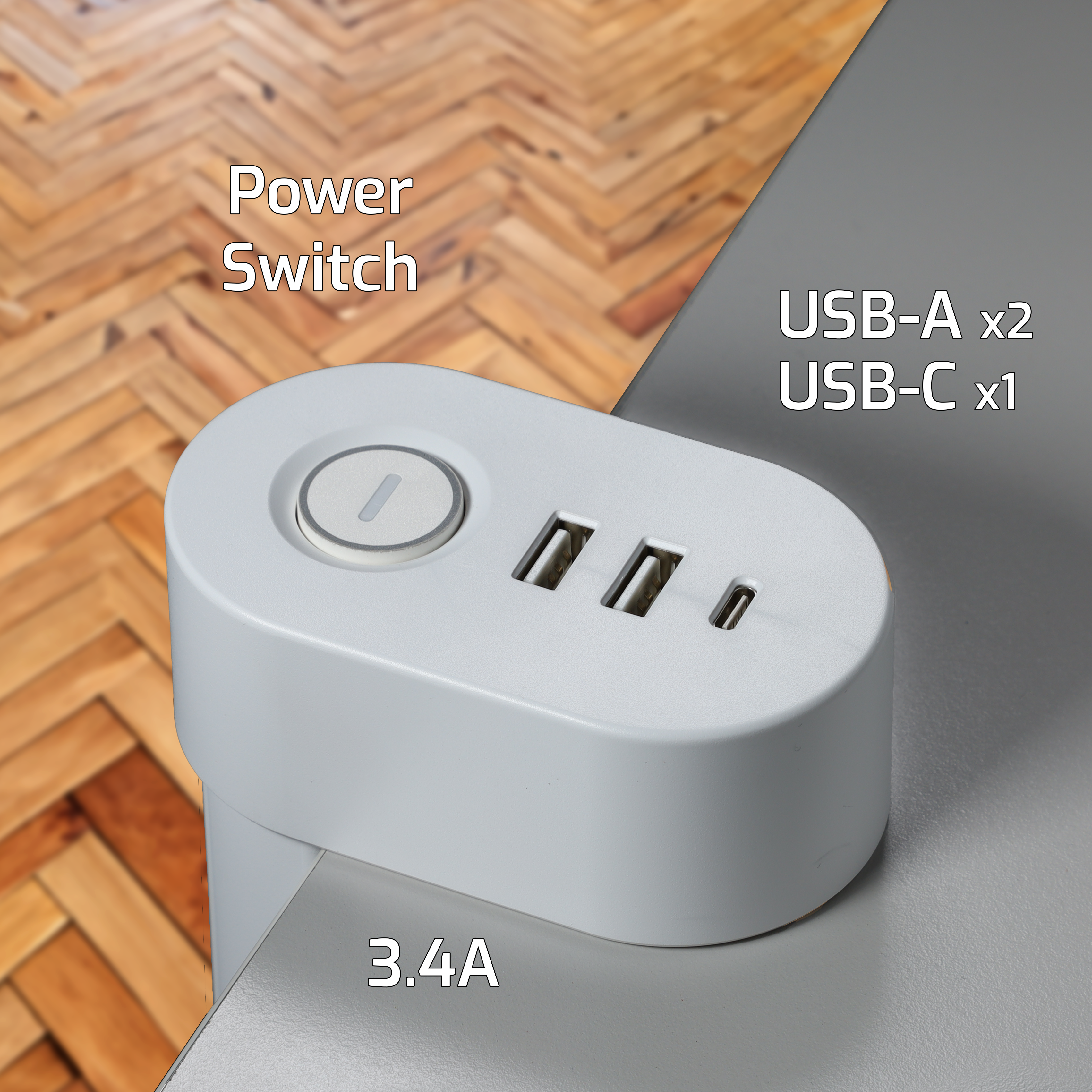 ONLAN Multiprise de bureau à pincer avec USB/USB-C Blanc (MP-AC3-UA2-UC-WH) - Achat / Vente Parasurtenseurs - Multiprises sur grosbill-pro.com - 3