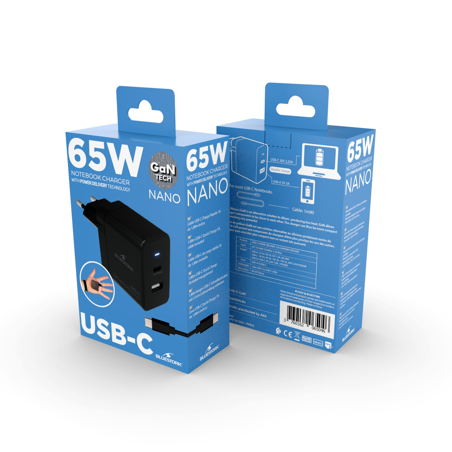 Bluestork Alimentation universelle - Noir/USB/USB-C/65W (PW-NB-65-C-GAN) - Achat / Vente Accessoire alimentation sur grosbill-pro.com - 0