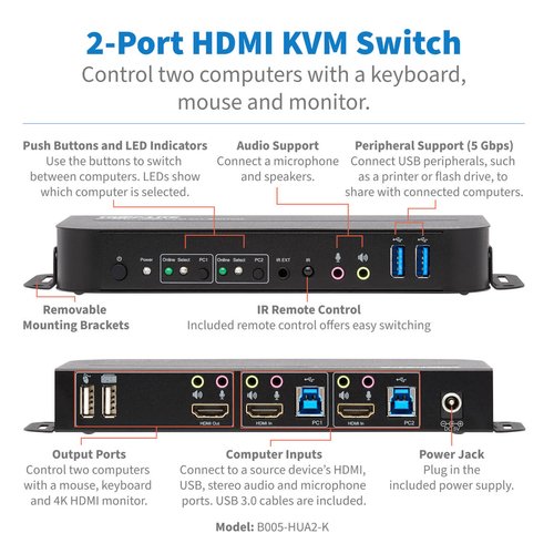 2PT HDMI/USB KVM SWCH 4K 60HZ - Achat / Vente sur grosbill-pro.com - 1