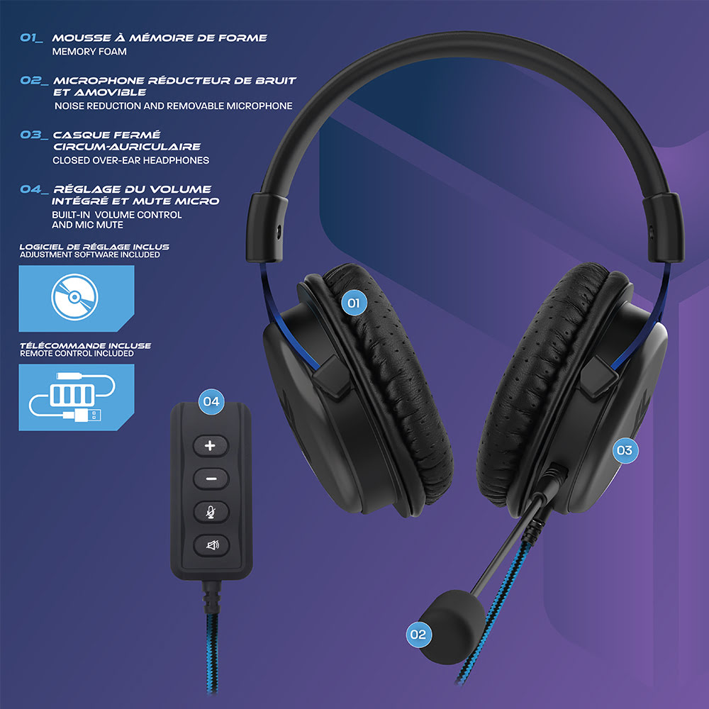 ELYTE HY-500 7.1 USB Gaming 7.1 Surround Bleu - Micro-casque - 3