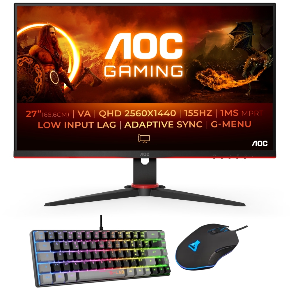 Q27G2E/BK - 27" QHD 155Hz VA 1ms FreeSync Premium + Combo Gaming clavier souris