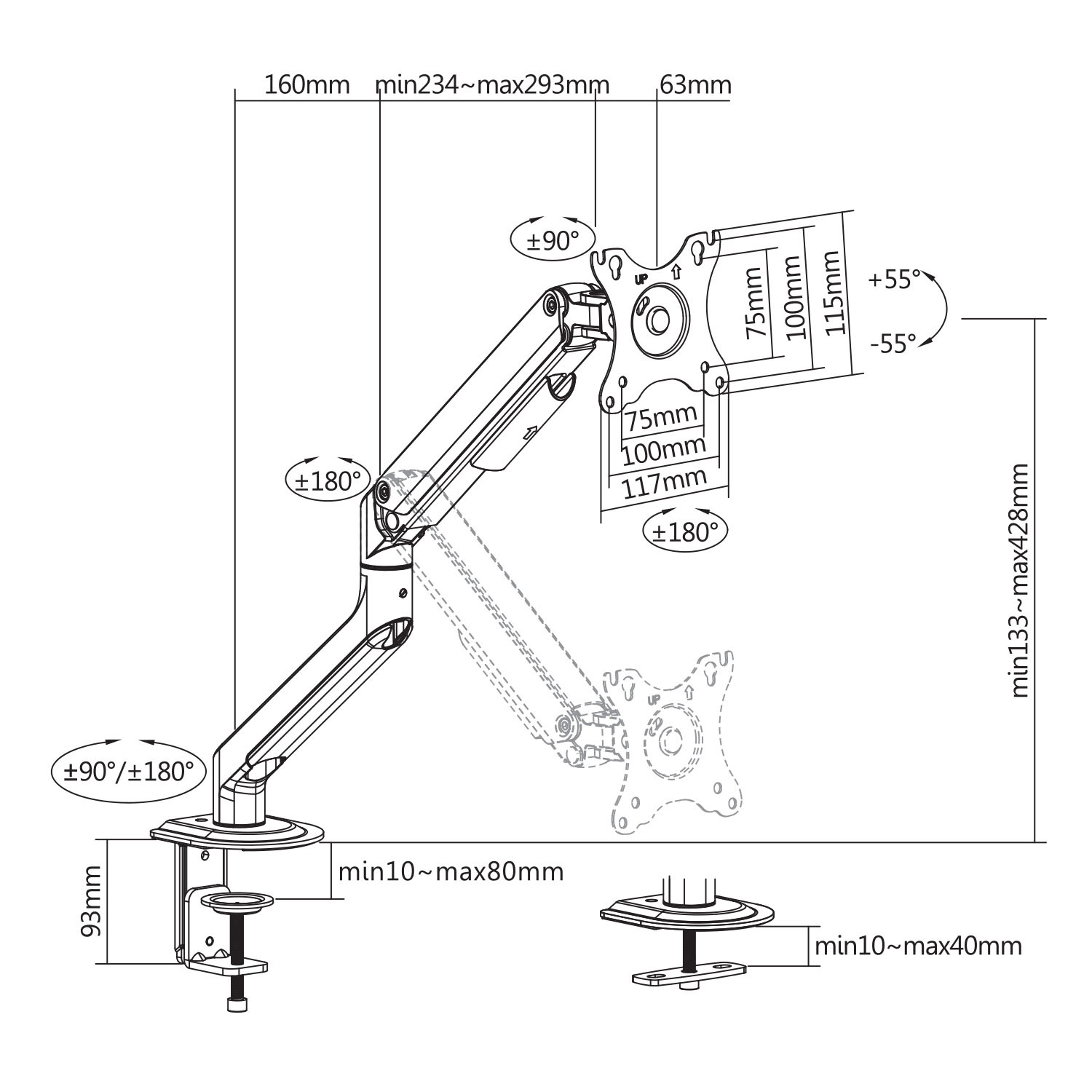 Support de bureau Full Motion 1 écran PC 17"- 32" - Accessoire écran - 2