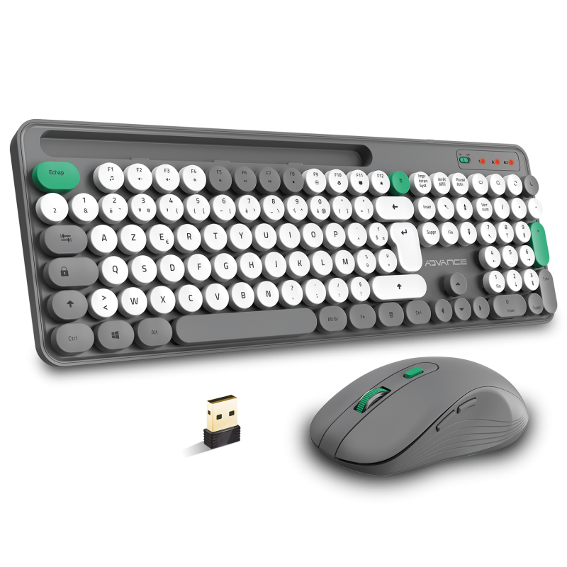 Advance PEP'S WIRELESS sans fil/Silencieux/Gris blanc Vert - Pack Clavier/Souris - 0