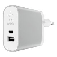 Chargeur secteur double port USB-C (15 W) / USB-A (12 W), pour prise électrique européenne