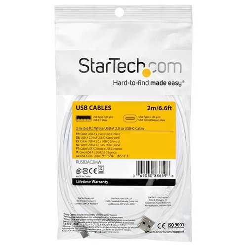 Cable White USB 2.0 to USB C Cable 2m - Achat / Vente sur grosbill-pro.com - 5