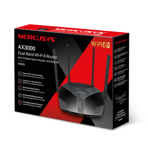 Mercusys 4 Ports - WiFi 6 AX3000 bi-bande - MR80X - Routeur - 4