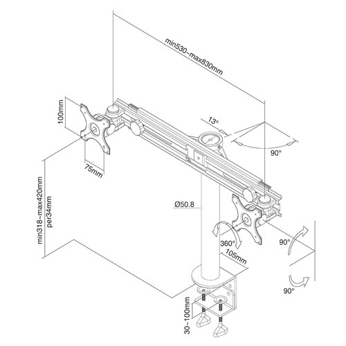 Desk Mount Dual 10-30" Clamp BLACK - Achat / Vente sur grosbill-pro.com - 3