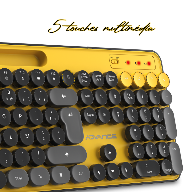 Advance PEP'S WIRELESS sans fil/Silencieux/Jaune Gris Noir - Pack Clavier/Souris - 4