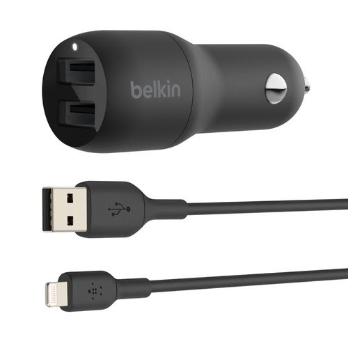 Grosbill Accessoire tablette Belkin Dual USB-A Car Charger w/1M PVC A-LTG