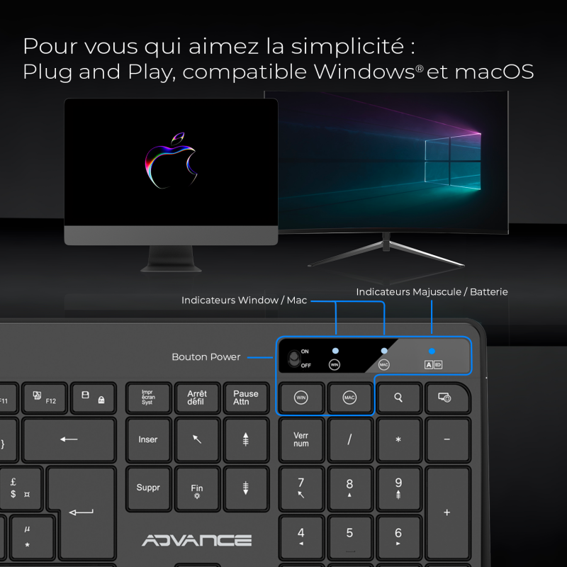 Advance R TYPE Noir Sans fil/RGB/Batterie/IPX4/Win et Mac - Clavier PC - 6