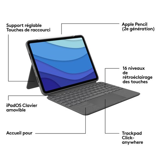 Combo Touch for iPad Pro 11-inch (1st, 2nd, and 3rd generation) Gris - Achat / Vente sur grosbill-pro.com - 5