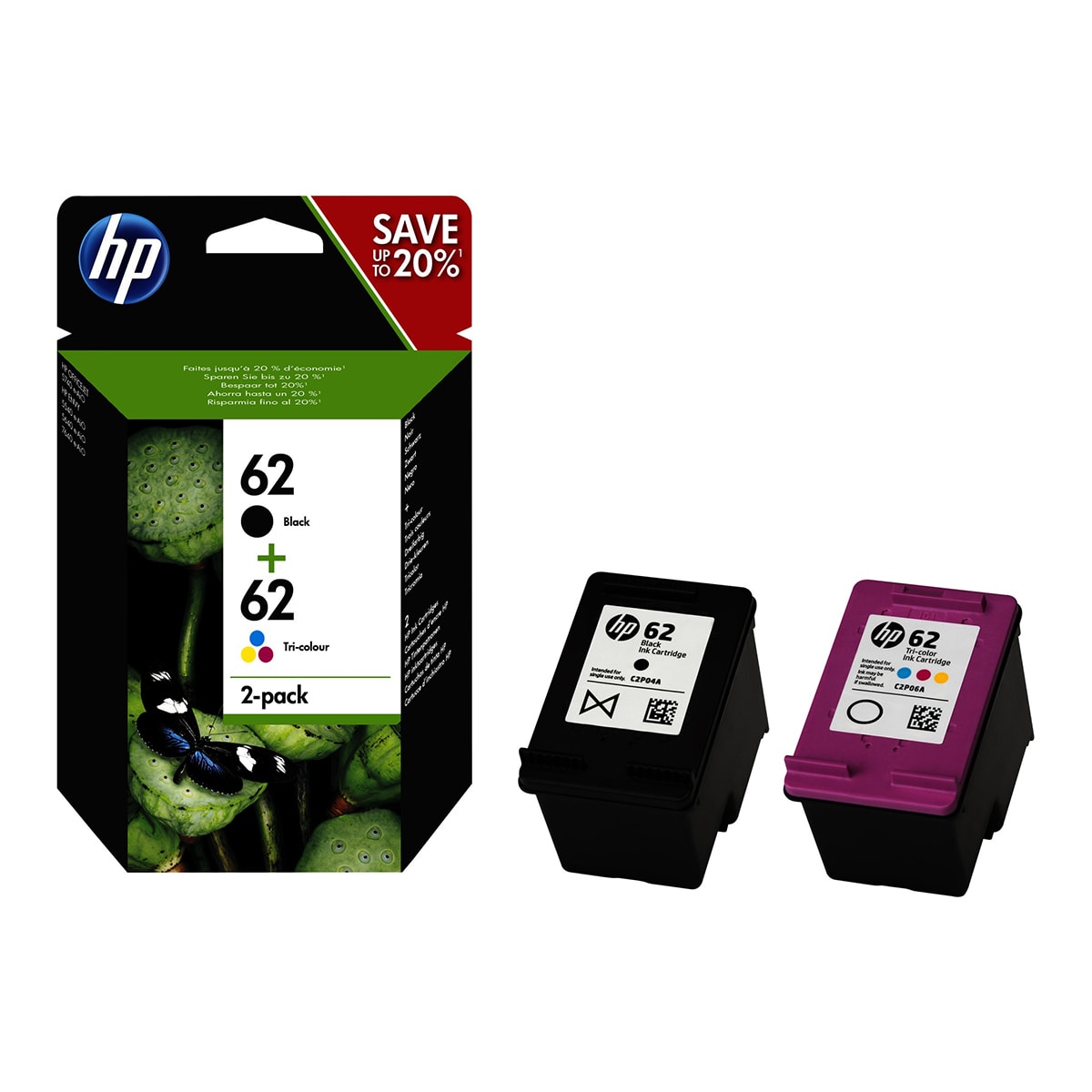 Pack Cartouches Noire + Couleurs N°62 - N9J71AE pour imprimante Jet d'encre HP - 0