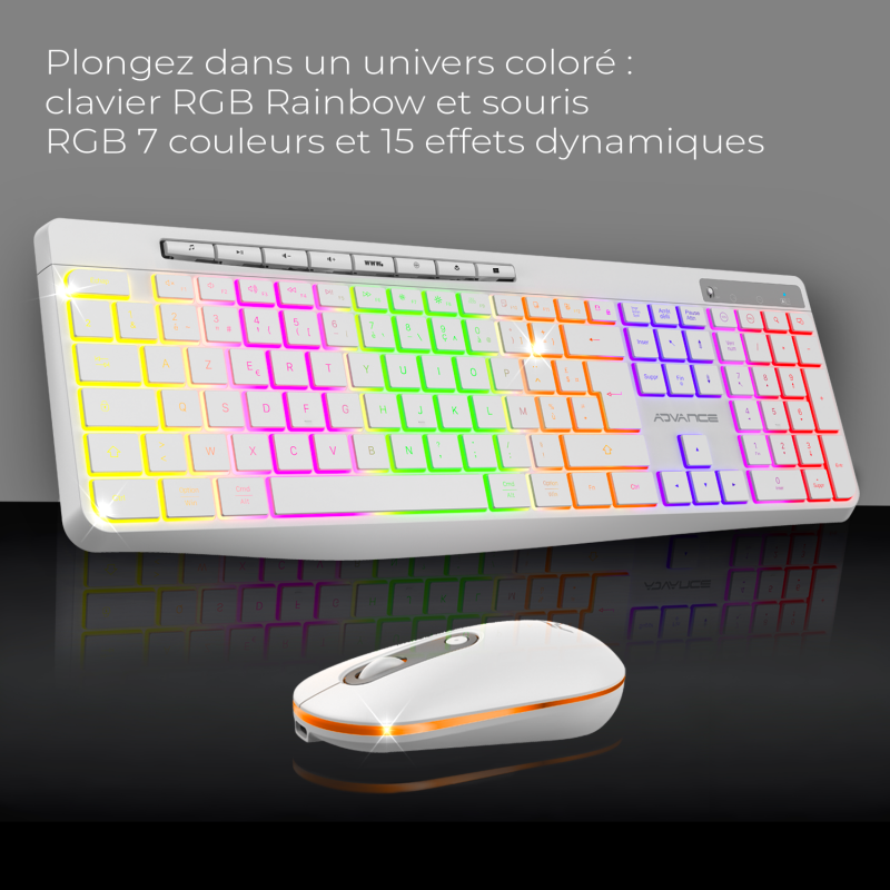 Advance RTYPE Combo Blanc Sansfil/RGB/Batterie/IPX4/WinMac - Pack Clavier/Souris - 1