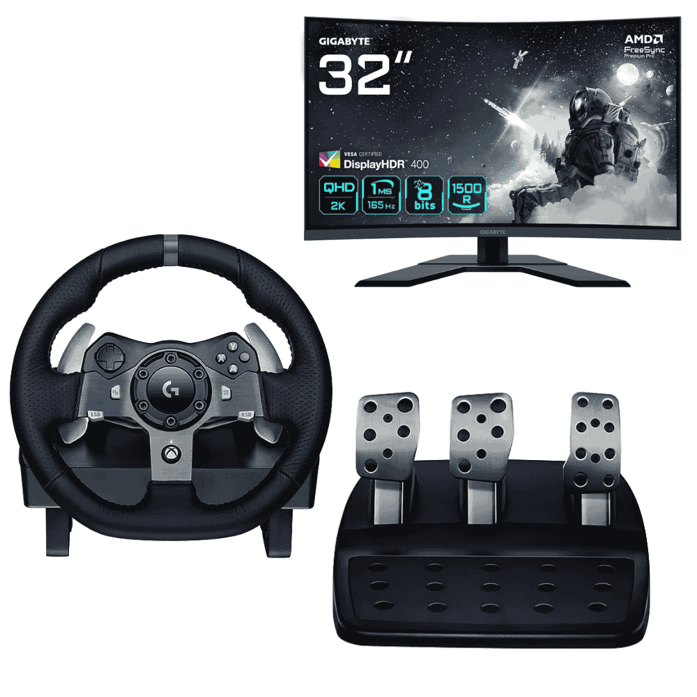 Logitech Volant G920 + Moniteur Gigabyte G32Q (941-000123 / G32QC A-EK3) - Achat / Vente Pack Peripheriques sur grosbill-pro.com - 0