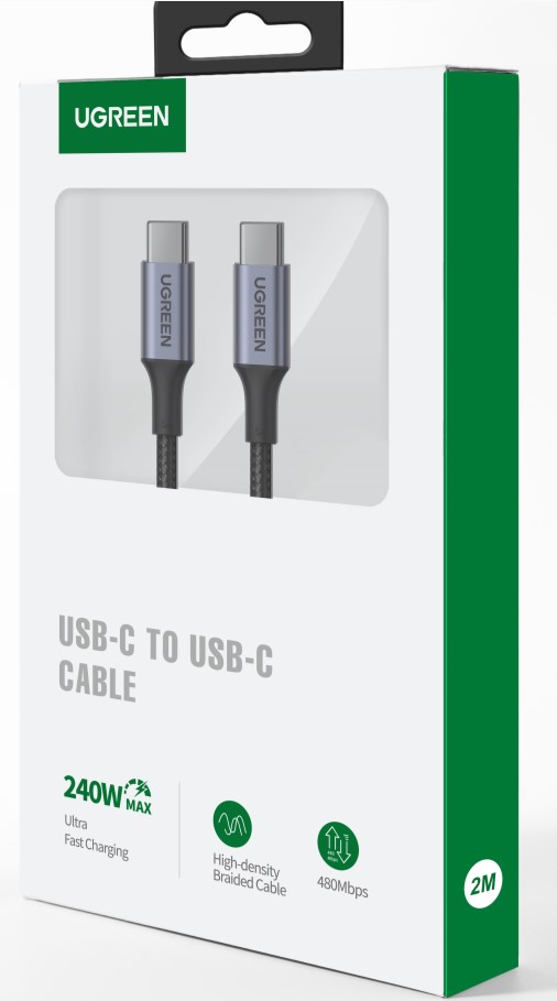 Câble USB-C vers USB-C/240W/Tressé/2m/Noir - Connectique PC/Téléphonie  - 1