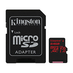 Grosbill Carte mémoire Kingston Micro SDHC 64Go Class 10 A1 V30 + Adapt SDCR/64GB